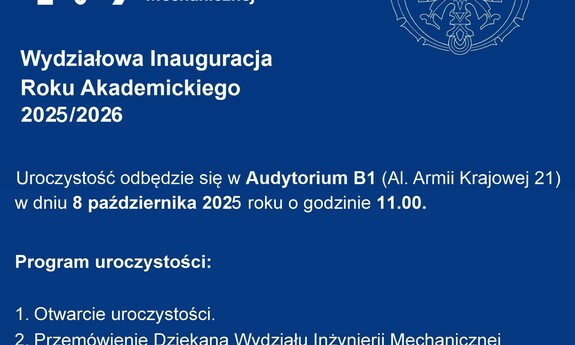 Inauguracja roku akademickiego 2025/2026 na Wydziale Inżynierii Mechanicznej