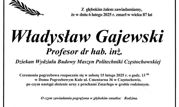 Zmarł prof. Władysław Gajewski